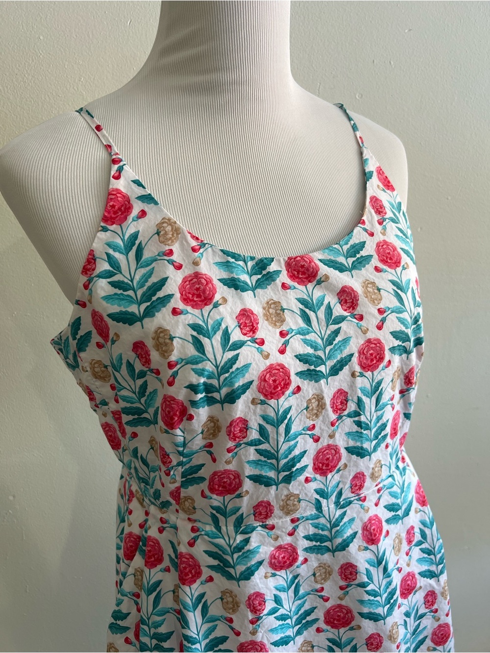Ann Taylor Floral Spaghetti Strap Dress in White, Pink & Teal